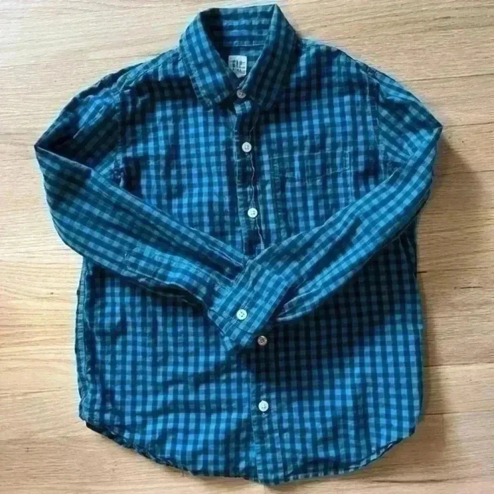 Gap Kids Navy Blue Bright Blue Check Long Sleeve Button Up Down Size Medium M 8